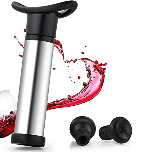 BOZHUO Ahorro de vinos de vacío y conservante, Bomba con 2 Tapones de vacío, Bomba de Acero Inoxidable + 2 Tapones de Vino