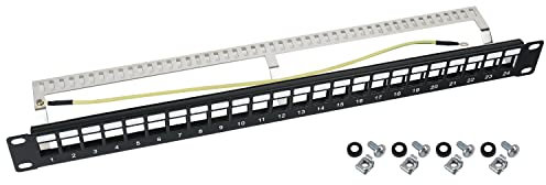 HMF 66446-02 STP Keystone Panel de Conexiones para Rack de servidores | 19 Pulgadas | 1 U | 24 Puertos RJ45 Blindados | Negro