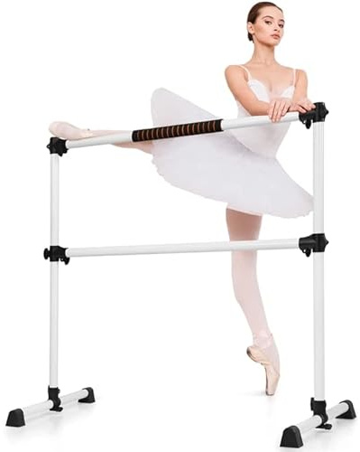 GYMAX Double Barre de Danse Classique 126 x 76 x 121 CM Charge Maximal 50 KG, pour Stretching, Portable et Autoportante, Amovible Hauteur Réglable, pour Enfants et Adultes (Blanc)