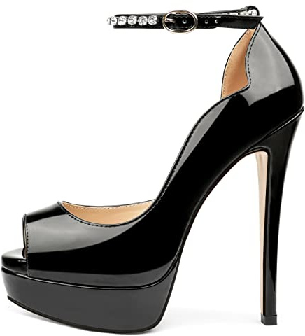 MERUMOTE Women's Peep Toe Platforms High Heels Dress Party Pumps 6 inch Heels Black Pearl 8US