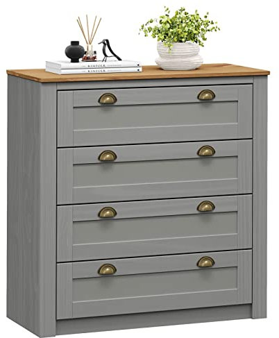 IDIMEX Kommode Bolton aus Massivholz in grau/braun, Sideboard mit 4 Schubladen und Muschelgriffen aus Metall, Sideboard aus Kiefer, Holz lackiert