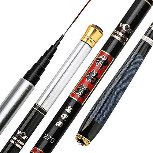 LEFAH Barra telescópica portátil ultraligera de fibra de carbono súper dura de mano polo carpa caña de pescar poste de pesca de pesca (Color: negro, tamaño: 3,6 m)