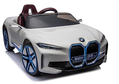 Elektro Kinderfahrzeug Design wie BMW i4 - lizenziert - 12V7A Akku, 2 Motoren- 2,4Ghz Fernsteuerung, MP3, Ledersitz+Eva (Weiss)