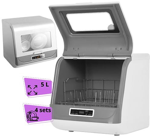 Mini lave vaisselle sans raccordement. Petit lave vaisselle 4 couverts. Lave vaisselle compact avec programmes de lavage, séchage et désinfection. Lave vaisselle de table portable (B)