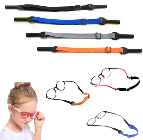 OHYER 4 piezas Correa Anteojos Ajustables para Anteojos Sol anteojos de sol cadena Poliéster Gris Negro Naranja Azul Diámetro del agujero 5mm Para correa de gafas de sol deportivas para niños (1＃)