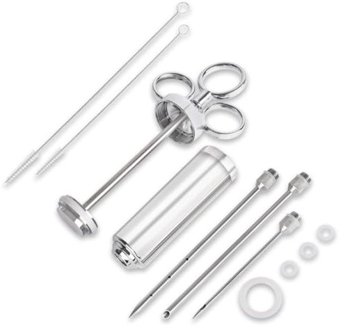 Beeketal 'PSB-60' Profi Gastro Fleischspritze Edelstahl 50 ml - Set inkl. 3 x Pökelnadeln, 2x Reinigungsbürste, 4x Dichtungen | Geeignet als Pökelspritze Marinadenspritze oder Bratenspritze