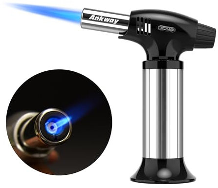 Chalumeau de cuisine rechargeable avec verrouillage de sécurité et flamme réglable, idéal pour crème brûlée, dessert, barbecue, bricolage (Argent)