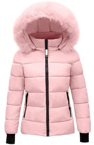 Generisch Damen Winterjacke Rosa XL Puffer Steppjacke Wasserfest Locker Langer Mantel mit Daune 2 Taschen für Herbst und Winter