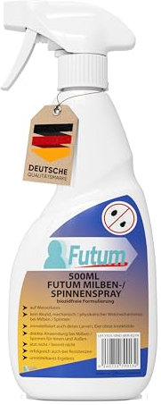 FUTUM Spinnen & Milbenspray 500ml – mechanisches Mittel gegen Spinnen & Hausstaubmilben bekämpfen – Anti Spinnen Spray & Milbenspray für Matratzen – Auf Wasserbasis & Fleckenfrei – Anti Milben Spray