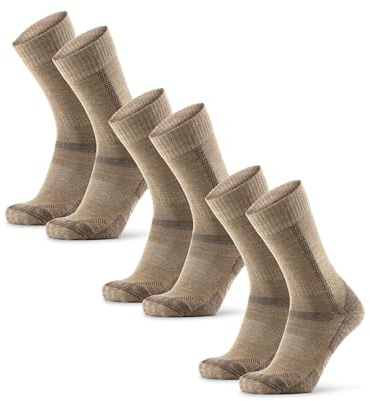 DANISH ENDURANCE Calcetines Senderismo Lana, 3 y 5 Pack Beige 39-42 | Calcetines de Senderismo de Lana Merino, Cálidos y Acolchados Contra Ampollas, para Trekking y Largas Jornadas, Unisex