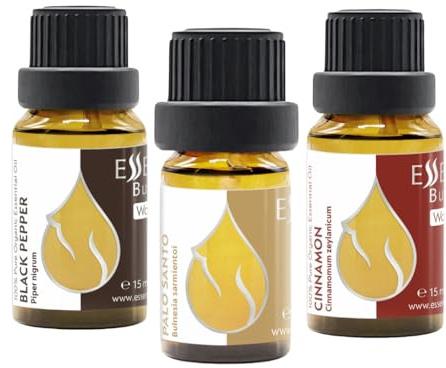 Set Inner Balance Ekologiska Eteriska Oljor | 3 st | Kanel 15ml), svartpeppar 15ml, Palo Santo 5ml | 100% ren och naturlig | Outspädd | Terapeutisk kvalitet | Icke-GMO