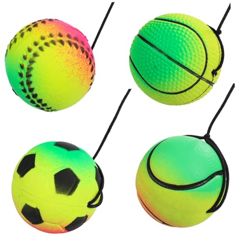FRCOLOR Balones de Rebote Muñequera para Niños y Adultos 47mm Balón de Goma Multicolor Baloncesto Fútbol Béisbol Tenis Juego Entrenamiento 4 Unidades