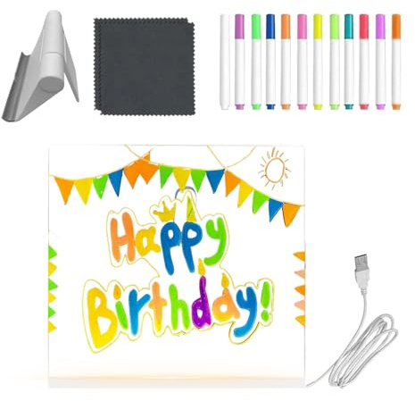 Tavolo da disegno a LED – Lavagna magica in acrilico trasparente, lavagne cancellabili a secco con 12 colori luminosi per scrivere messaggi, lavagne magiche per scuola, ufficio, caffè