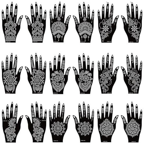 18 Blätter Henna-Schablonen Henna-Tattoo-Schablonen-Set, plantillas temporales de tatuajes de Henna para manos para mujeres y niñas adhesivos de tatuaje realistas árabes