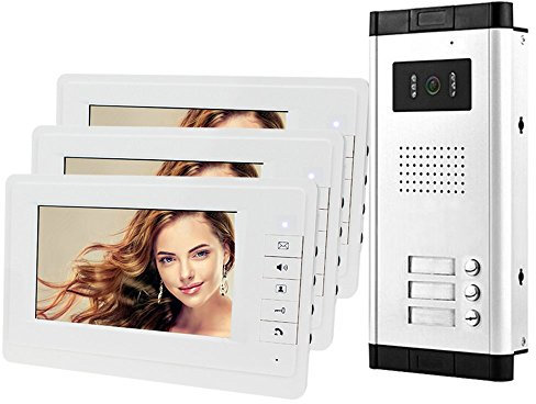 HFeng 7'' LCD Farbe Wired Video Türsprechanlage Systemkit 700TVL IR COMS Nachtsicht Außenkamera Türklingel für Multi-Wohnungen/Familie/Home Weiß Monitore 100 Meter (1 camera 3 monitors)