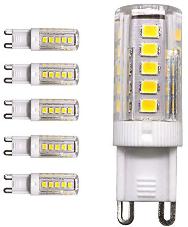 Lote de 5 bombillas led (casquillo G9, 3W, luz blanca cálida, 3000K, 250lm, 33 ledes SMD 2835, ángulo de dispersión de 330°, 220 V-240 V AC, intensidad no regulable, bajo consumo energético)