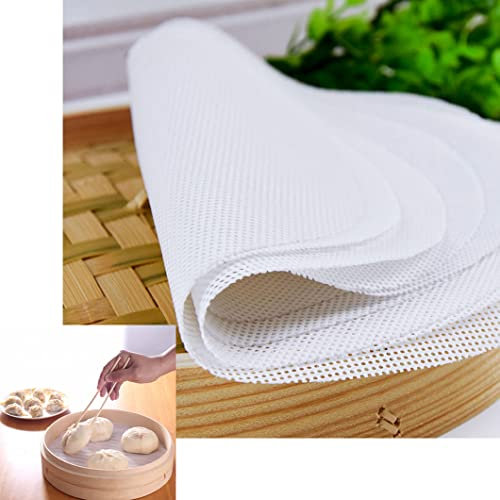 Rolin Roly 5PCS Bamboo Steamer Liners Silicone Steamer Liner Reusable Steamer Liners Dumpling Mesh Non-Stick Steamed Round Baking Pastry Dim Sum Steamer Papers Mat (20cm)