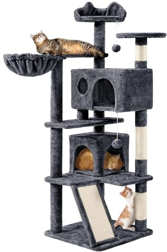 Yaheetech Albero Tiragraffi per Gatti Gioco Giocattolo per Gatti in Sisal Naturale 49 x 49 x 144,5 cm Grigio Scuro
