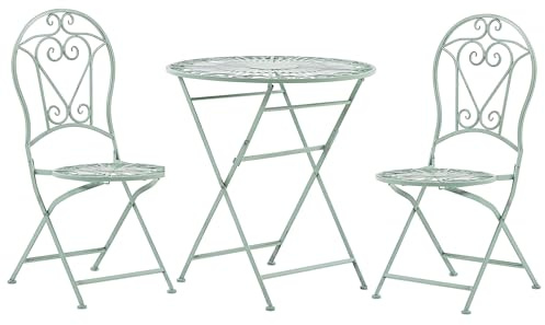 Ensemble Bistrot Table et Chaises Pliantes en Métal Vert avec Ornaments Décoratifs pour Jardin Terrasse ou Balcon Classique et Romantique Beliani