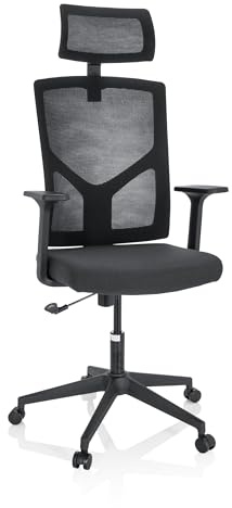 hjh OFFICE 751002 Bürostuhl Breton B Stoff/Netz Schwarz Drehstuhl ergonomisch mit Kopfstütze höhenverstellbar, Netzrücken