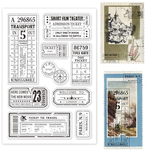 GLOBLELAND Sellos Transparentes de Silicona Billete Retro y Cine Sellos de Viaje para Manualidades Scrapbooking y Tarjetas