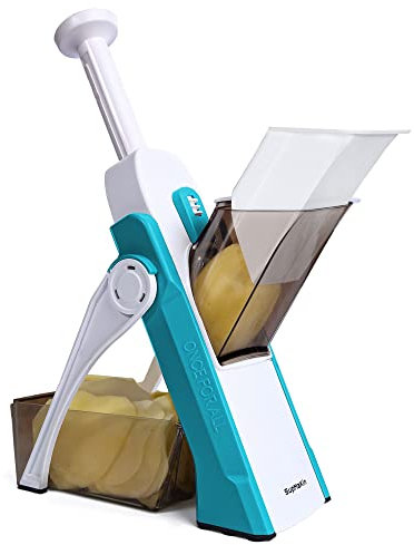 SUPMAKIN Safest Mandoline Vegetable Slicer, Potato Chip Cutter, Multifunctional Veg Chopper with 4 Cutting Modes to Slice, Dice, Chop, Julienne, Best Kitchen Gadgets Once for All