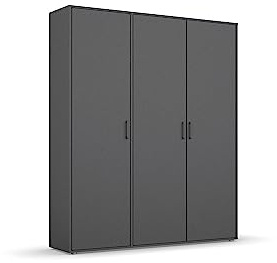 Rauch Möbel Voyager, Kleiderschrank für Schlafzimmer, Kinderzimmer, Babyzimmer, Jugendzimmer, Flur, 3-türig, mit Zubehör Basic, Farbe Grau metallic, Schwarz, Breite 140cm