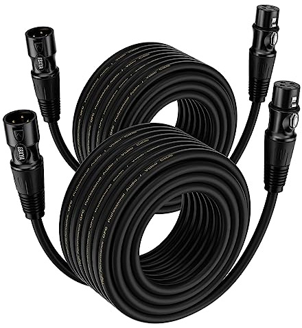 EBXYA Cable XLR 20M 2Pack - Cable de Micrófono y Altavoz Balanceado de 3 Pines - Macho a Hembra para Mezclador, Podcast, DMX