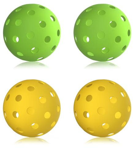 MoKo 4 Stück Outdoor Pickleball Bälle, 40 Kleine Präzise Gebohrte Löcher, Langlebige und Gleichmäßige Sprungkraft, Outdoor-Pickleball-Bälle für Outdoor-Plätze, Freizeit und Clubspiele, Gelb + Grün
