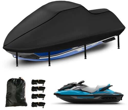 Jet skidskydd 420D vattentätt för Yamaha Seadoo, 122-136 tum | Nano beläggning, 6-lagers tyg, 12 000 mm vattentät, UV SPF 85+, dubbla luftventiler, för utomhusförvaring och släpvagn