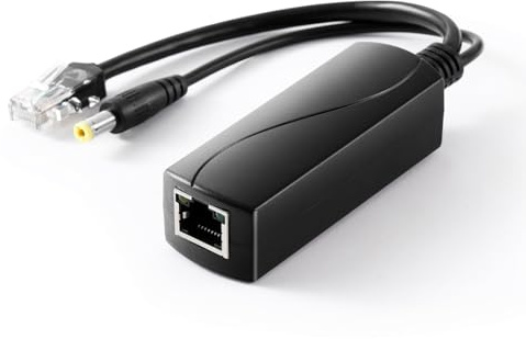 REVODATA PoE Divisor Gigabit 12V/2A, DC 5.5 * 2.1mm Enchufe PoE a DC 12V/2A Salida, Gigabit Ethernet Cumple IEEE802.3af/at, Plug and Play para cámara IP
