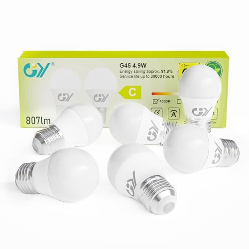 GY Ampoule LED E27 4,9W équivalent 60W, 807 Lumens 4000K Blanc Neutre, Ampoule E27 Led Efficacité Energétique, Non-Dimmable, Lot de 6