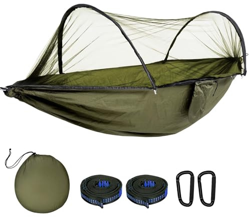 GLOSKIN Hängematte Outdoor Ultraleicht 270x140cm mit Moskitonetz, Robuste und langlebige Hängematte mit Aufbewahrungstasche, Geeignet für Garten, Camping, Balkon, Hof, Strand