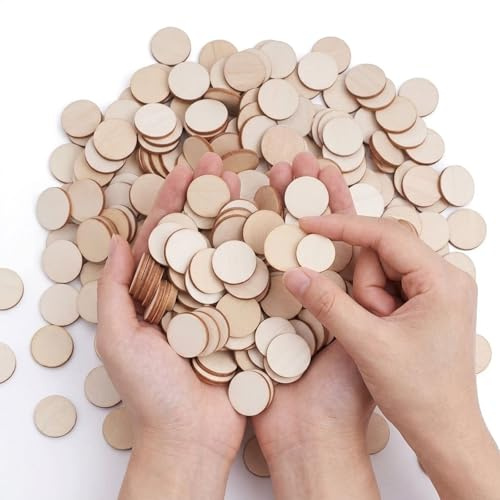 Discos de madera de 20 mm, 25 mm, 350 discos redondos de madera de 2 cm, 2,5 cm de diámetro, pequeños, para decoración de bodas, manualidades, manualidades, etiquetas de madera (2 cm, 200, 2,5 cm, 100