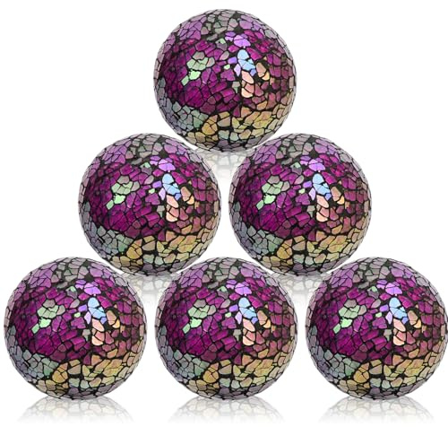 Kesywale Juego de 6 bolas decorativas de 6 cm, esferas pequeñas de mosaico de cristal, esferas decorativas para centro de mesa, cuencos, jarrones, rellenos, mesa de café, decoración de boda (rosa