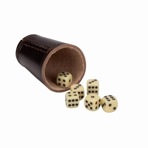 GICO Cubilete Juego de Dados Cuero auténtico estándar (9 cm) marrón con 6 Dados – 5905