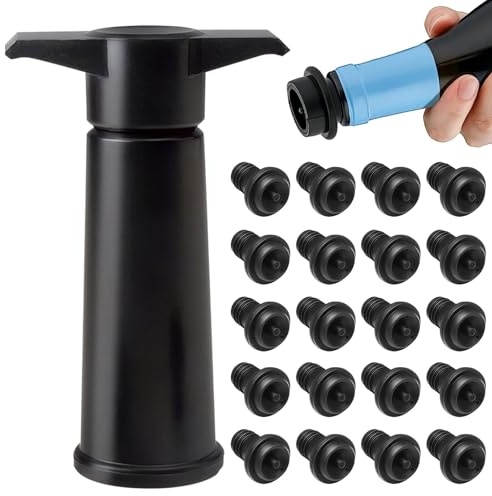 Wine Saver Vacuum Pump with 20 Stoppers, Wine Bottle Stopper Reusable Bottle Sealer Preserver Keeps Fresh, Ideal Wine Accessories Gift