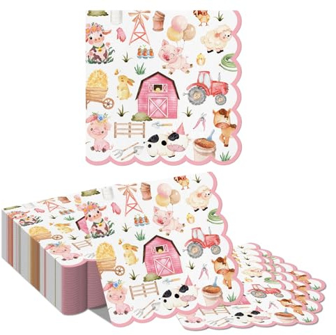 Tapufitil 40 Servilletas De Papel para Mascotas De Granja, Servilletas Desechables con Motivo De Rancho, Servilletas De Papel con Borde Ondulado para Cumpleaños, Baby SHO