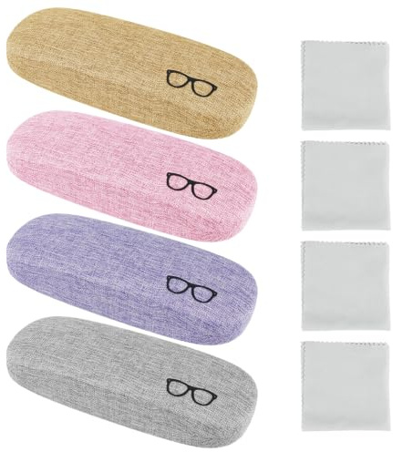 4 Piezas Funda Gafas Rigida con Paños para Lentes