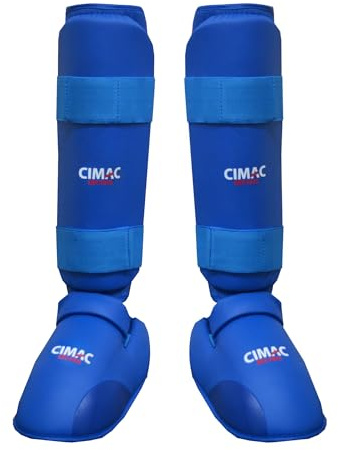 CIMAC Shin & Foot Protector with Removable Instep Pads - Karate Shin Guards, for Martial Arts Training and Sparring, with Secure Close, Ultimate Protection WKF Style