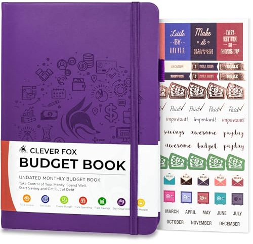 Clever Fox Livre de Budget – Planificateur Financier, Organiseur et Carnet de Suivi des Dépenses. Livre de Comptes Budget Mensuel Ménage et Finances Personnelles. Format Compact – Violet