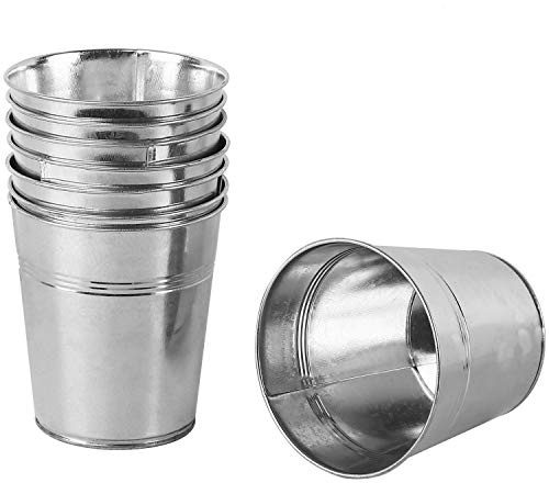 KINJOEK 8 Packs 4.72 x 4.72 x 3.54 Inch Galvanized Bucket Metal Planter, Silver Round Flower Pot Plant Basket for Balconies, Gardens, Patios, Office, Parties and Weddings