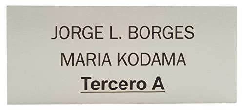 Placa para Buzón de aluminio plateado brillante y grabado negro. Cinta autoadhesiva. Grosor 0,5mm y tamaño máximo 100x40