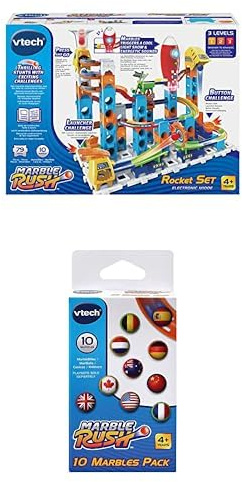 VTech – Marble Rush, Circuit à Billes - Rocket Set Electronic M100 – Construction - Dès 4 Ans + Pack De 10 Marblebilles - Accessoires Marble Rush, Circuit De Billes