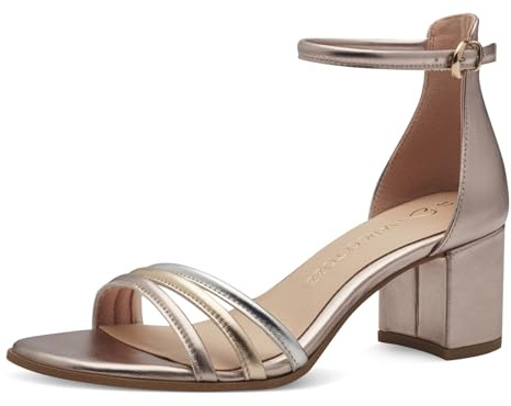 MARCO TOZZI Décolleté Donna con Cinturino con Tacco a Blocco Vegane, Multicolore (Rose Met Comb), 38 EU
