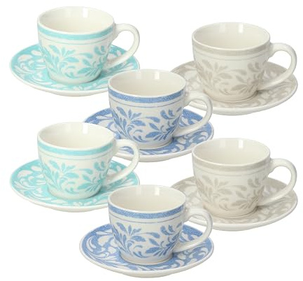 Tognana Celine, confezione 6 tazze caffè con piattino, new bone china, multicolor