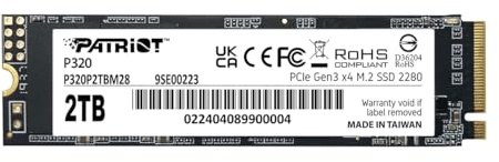 Patriot P320 2TB SSD Interne - NVMe PCIe Gen 3x4 - M.2 2280 - Disque SSD - P320P2TBM28