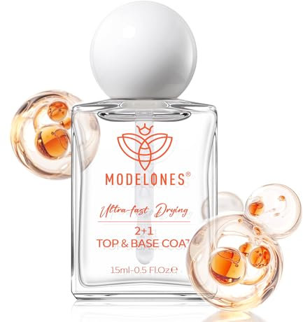 Modelones Top & Base Coat Nail Polish No Need Cure, Quick Dry Nail Polish Coat Nail Strengthener High Shine Glossy Clear Nail Varnish Protect Nails Keep Long Lasting