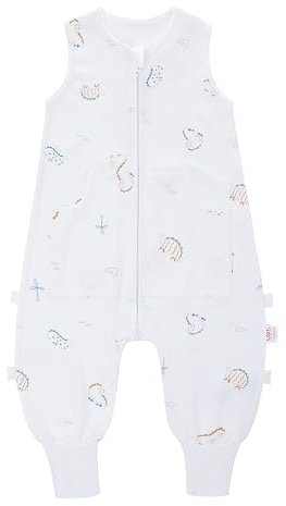 LAT Toddler Sleep Sack with Fee 0.5 Tog,Unisex Cotton Baby Sleeping Bag with Legs,All Season Sleeveless Sleep Sack with Pockets For Girls & Boys，100% Cotton,2-Way Zipper(Yellow Dinosaur,1-2Years)