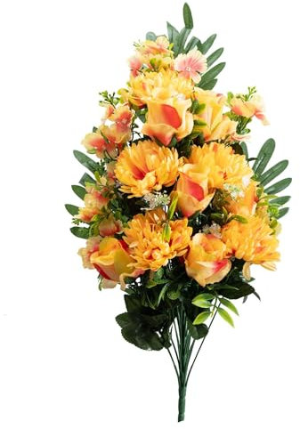 AQCQDQ Künstliche Friedhof Gedenkblumen, Wetterfest Künstliche Blumen Grabdekoration für Hause Tafelaufsätze Partei Friedhof Grab Dekoration, 75 cm (Gelb)